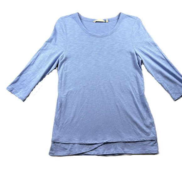 Soft Surroundings Women Stepped Hem Scoop Neck Top Light Blue Medium C217 - Picture 1 of 9